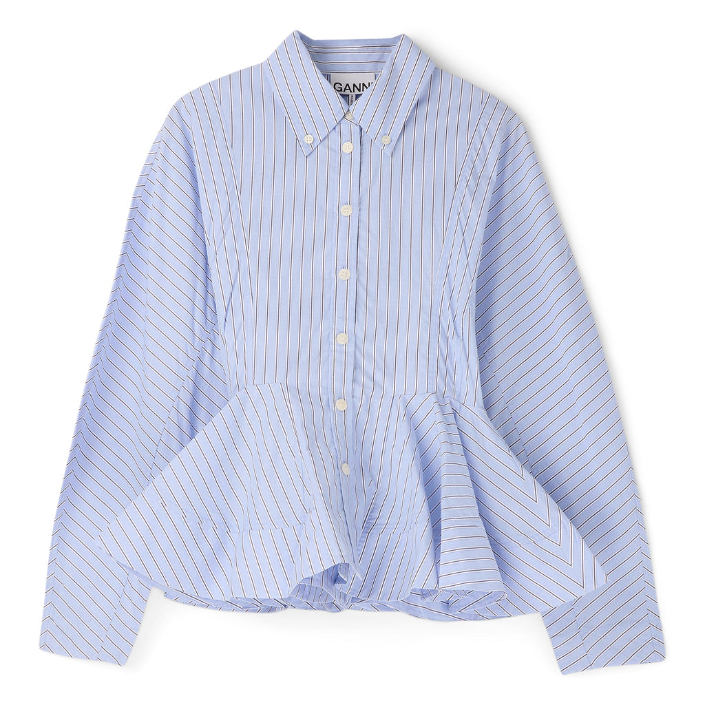 GANNI Stripe Peplum Shirt (Lavender Lustre)