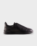 Black Deerskin Triple Stitch Sneakers